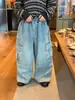 Novedades Otoño 2026 Niños Jeans Sueltos de Pierna Ancha Niños y Niñas Ropa de Trabajo Bolsillos Múltiples Cintura Elástica Casual Pantalones Largos