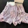 Pijama de Flanela Outono e Inverno Feminino Gola Redonda Coral Fleece Fofo Revestido de Lã Espessado Conjunto de Duas Peças Roupas de Casa
