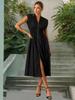 Vestido cardigã plissado com zíper, decote V, cintura marcada, temperamento sexy, verão 2025, comércio exterior transfronteiriço Amazon, vestido feminino
