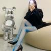 Medias de panty de malla con pedrería azul pavo real claro medio diamante europeas y americanas delgadas sexys sexys de red calcetines femeninos tz138