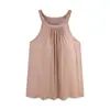 Camisola fina de verano para mujer, sin mangas, fruncida, con copas en el pecho, adecuada para usar afuera como camiseta sin mangas para casa