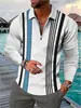 Camisa casual de rayas para hombre con cremallera y manga larga, top de bloques de color para hombre de primavera y otoño