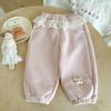 Calça de Moletom Forrada com Lã para Meninas Outono e Inverno Nova Roupa Infantil Calça Longa com Renda e Desenho Calça Jogger Estilosa para Crianças Pequenas