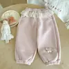 Pantalones de Chándal con Forro Polar para Niñas Transfronterizos Otoño e Invierno Ropa Nueva para Niños Encaje Dibujos Animados Pantalones Largos Elegantes Pantalones Jogger para Niños Pequeños