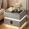 Mesita de Noche Inteligente Colgante para Dormitorio del Hogar, Gabinete de Noche de Madera Maciza, Gabinete de Almacenamiento Simple Multifuncional Minimalista Moderno de Lujo Ligero