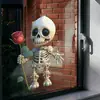 BRUP Versión Q Calavera Linda Rosa Roja Pegatina Electrostática para Ventana Decoración de Ventana de Vidrio de Halloween Pegatina BR-JD5825C