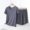 Conjunto de Pijama de Modal de Verano para Mujer, Manga Corta, Pantalón Corto, Delgado, Casual, Color Liso, Se Puede Usar Afuera, Refrescante, Conjunto para Estar en Casa