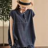 Camisa Jeans Vintage Lavada com Sal para Mulheres, Blusa Pulôver Fashion de Caimento Slim com Pregas, Camisa Solta Emagrecedora