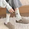 Meias de Novo Estilo para o Início do Outono, Meias Femininas Jacquard de Bolinhas Estilo Japonês, Algodão, Absorventes de Suor, Respiráveis, Versáteis, Simples de Comprimento Médio