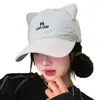 Gorra de Béisbol Azul con Orejas de Gato Lindas, Ala Ancha, Bordado de Letras y Diseño de Pico Profundo para Niñas