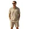 Amazon Transfronteiriço Masculino Verão Novo Respirável Jacquard de Tecido de Toalha Listrado Grande Gola Reversível Esportivo Casual
