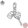 Pingente de Cadeado Coração de Amor Original Evelle Prata Esterlina S925 Oxidado Cabeça de Cadeado Chave DIY Joias com Contas Contas