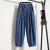 Tiro real talla grande Otoño 2026 pantalones pantalones harén cintura alta lavados de nueve puntos mezclilla pantalones lavados mujer pantalones zanahoria mujer