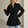 Roupas femininas europeias e americanas para primavera/outono, blazer elegante e justo, que afunila na cintura, com design estiloso e decote em V