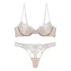 Conjunto de lencería de alta gama estilo francés con bordado floral tridimensional para mujer, conjunto de sujetador con aros sexy de malla ultradelgada transparente