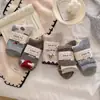 Meias de Lã Grossas Estilo Fair Isle para Outono e Inverno, Meias de Cano Médio com Padrão de Boneco de Neve e Gato em Fio Pontilhado Estilo Japonês, Meias Quentes Largas