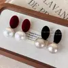 Brincos ovais estilo francês retrô, cor vinho, com flocado e pérolas, modernos e elegantes, brincos versáteis para mulheres, brincos de design único
