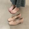 Zapatos Planos de Piel Suave con Tacón Grueso y Punta Cuadrada para Mujer 2025 Otoño Zapatos de Trabajo Tacones Altos Negros para el Trabajo Ropa de Trabajo Profesional Zapatos de Mujer