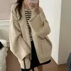 Colección de otoño/invierno 2026 estilo coreano: Cárdigan de punto grueso con cuello en V, corte holgado, talla grande, abrigo suéter grueso y acogedor