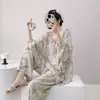 Pijama de algodón y seda para mujer, nuevo estilo primavera y otoño, talla grande, conjunto estampado de manga larga, estilo popular de influencer en línea, ropa de casa de rayón para verano