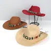 Estilo Étnico Sombrero de Vaquero Occidental Retro Protección Solar al Aire Libre Sombrero Transfronterizo con Cuentas Sombrero de Gamuza de Ala Ancha para Mujer