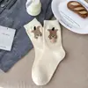 Calcetines de Algodón Puro para Mujer de Media Pantorrilla Engrosados para Otoño e Invierno Calcetines de Algodón Cachorro Lindo Bola Colgante Bola de Felpa Divertida Calcetines de Algodón de Dibujos Animados