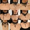 Joyería Transfronteriza Europea y Americana Gargantilla de Encaje Negro Colgante de Encaje para Clavícula Collar de Lujo Ligero de Gama Alta Gargantilla Gótica con Borla Hueca