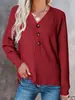 Suéter tejido de cuello en V con botones transfronterizo europeo y americano de Amazon, jersey para mujer, nuevo estilo europeo y americano de otoño e invierno, holgado y elegante