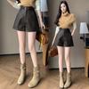 Shorts de Couro Feminino Outono e Inverno 2025 Anti-Rugas Cintura Alta Linha A Wide-Leg Calça Legging Botas Calça de Couro PU para Roupas de Exterior
