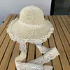 Sombrero de Paja de Encaje de Ala Ancha Estilo Pastoral de Verano para Mujer, Sombrero de Sol Dulce y Lindo Estilo Bosque, Sombrero de Sol Plegable para Vacaciones al Aire Libre
