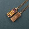 Mini collar de acero de titanio Thangka pequeño con colgante de Thangka Zakilam de la Madre Benmingfo, Dios de la Riqueza, color amarillo, negro y verde cielo.
