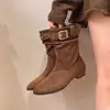 Botas de tornozelo estilo deserto retrô para mulheres, nova coleção de outono 2026, botas de cowboy western de bico fino, botas de montaria de cano alto