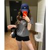 Camiseta de Manga Corta Asimétrica con Cuello Bardot, Rayas y Bloques de Color Estilo 'Hot Girl' para Mujer, Verano Estilo Perezoso Holgada Adelgazante Casual