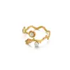 Anillo de Acero Inoxidable Nuevo Europeo y Americano con Circonita y Perla de Imitación Anillo Chapado en Oro para Mujer Anillo Pequeño Fresco de Acero de Titanio con Forma de Serpiente Accesorios