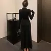 Vestido Camisa Vintage Estilo Francés con Cuello Polo y Mangas Abotonadas, Vestido Largo Bodycon Adelgazante de Manga Larga Ajustado a la Cintura para Mujer