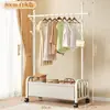 Perchero de pie para comercio exterior, perchero vertical simple para dormitorio del hogar, entrada de puerta, almacenamiento integrado con ruedas, almacenamiento