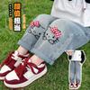 Calça Jeans Feminina Primavera e Outono 2025 Nova Infantil Início da Primavera Calça Kt Cat Estilo Western Menina Harlan Torre Calça Tendência