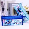 Estuche de Lápices de Dibujos Animados Sanrio Stitch Cremallera de PU Doble Capa Bolsa de Papelería Caja para Bolígrafos Estuche de Lápices Comercio Exterior