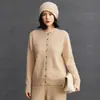 Cardigan de cachemira de punto trenzado con cuello redondo, estilo de lujo ligero para otoño e invierno, para mujer, top de punto casual holgado, abrigo suéter de manga larga