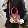Bolso Nuevo Retro Color Contrastante Maillard para Mujer Oso Lindo Gatito Textura Moda para Viajes Diarios Bolso Cruzado