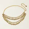 Cadena de Cintura Metálica Estilo Étnico Accesorios de Cintura con Borlas Retro y Monedas Cinturón Delgado Versátil Cadena Corporal para Vestido Traje