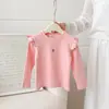 Camiseta básica de manga longa estilo coreano para meninas, top básico para primavera e outono com mangas bufantes, camiseta fofa e estilosa com estampa de coração para meninas pequenas