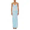 Amazon Cross-Border Europeu e Americano 2025 Moda de Verão Vestido Simples Estampado Sexy Decote V Fenda Alça