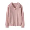 25 Cárdigan Grueso de Punto Trenzado con Cremallera para Mujer, Cuello Semitortuga, 100% Cachemira, Otoño e Invierno