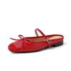Dos tipos de tacón alto lazo costuras de piel de oveja Mary Jane vacías 2024 tacón medio grueso cuero zapatillas medias para mujer talla 42 plus