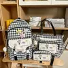 Nova Mochila de Tutoria Xadrez, com Aparência Elegante, Fresca e Doce, para Alunos do Ensino Fundamental II e Médio, Simples, Leve e de Grande Capacidade, Três Peças