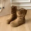 Botas de mujer para aumentar la altura, botines de moda plisados 2026, nuevo estilo western, retro de otoño