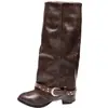 Botas Retro Maillard de Punta Gruesa para Mujer 2026 Nuevas de Primavera y Otoño Talla Pequeña que Aumentan la Altura Adelgazantes de Media Pantorrilla