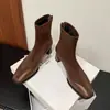 Versão em pele de ovelha~Botins de salto alto estilo mesmo da Mãe Uva femininos 2026 novos botins Martin com bico quadrado emendados salto grosso botins finos