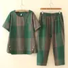 Estilo Coreano Verano Nuevo talla extra Cuadros Conjunto de dos piezas Todo vale Pantalones Casuales Sueltos Adelgazantes Comercio exterior Top para Mamá Mujer
